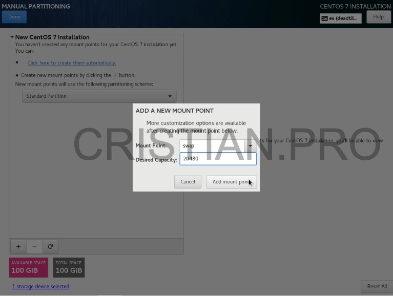 Creación de partición SWAP en CentOS 7