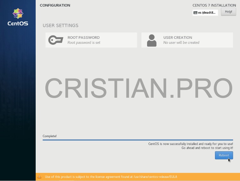CentOS 7 correctamente instalado